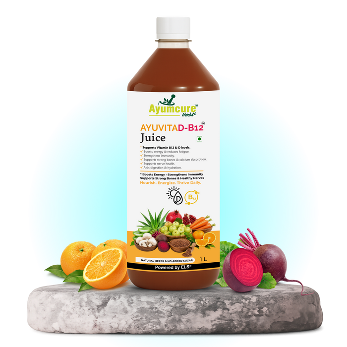AYUVITAD-B12 Juice โ Vitamin D3 & B12 Support | No Added Sugar | 1 Litre