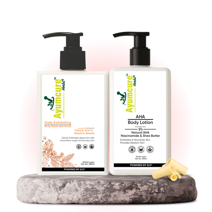 The De-Tan Body Duo — 1% Salicylic Acid Body Wash + 5% AHA Body Lotion | Men & Women