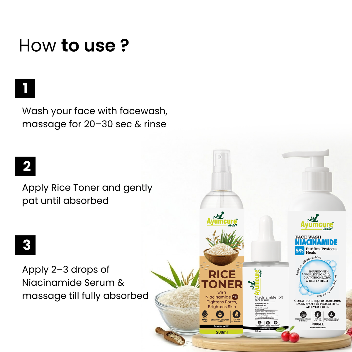Anti-Pigmentation Kit: Rice Water + Niacinamide Serum + Niacinamide Face Wash