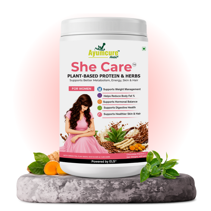 She Care Plant-Based Protein Powder & Herbs for Women | Supports Weight Management, Hormonal Balance, Metabolism & Digestive Health |  Chocolate Flavour | 400g