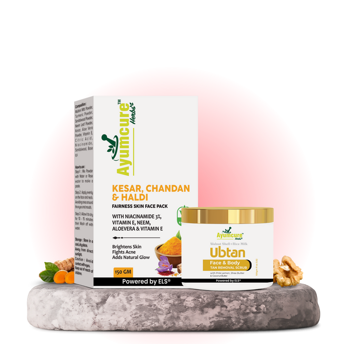 The Ubtan Glow Duo — Ubtan Tan Removal Scrub + Radiance Face Pack | Kesar & Chandan | Unisex