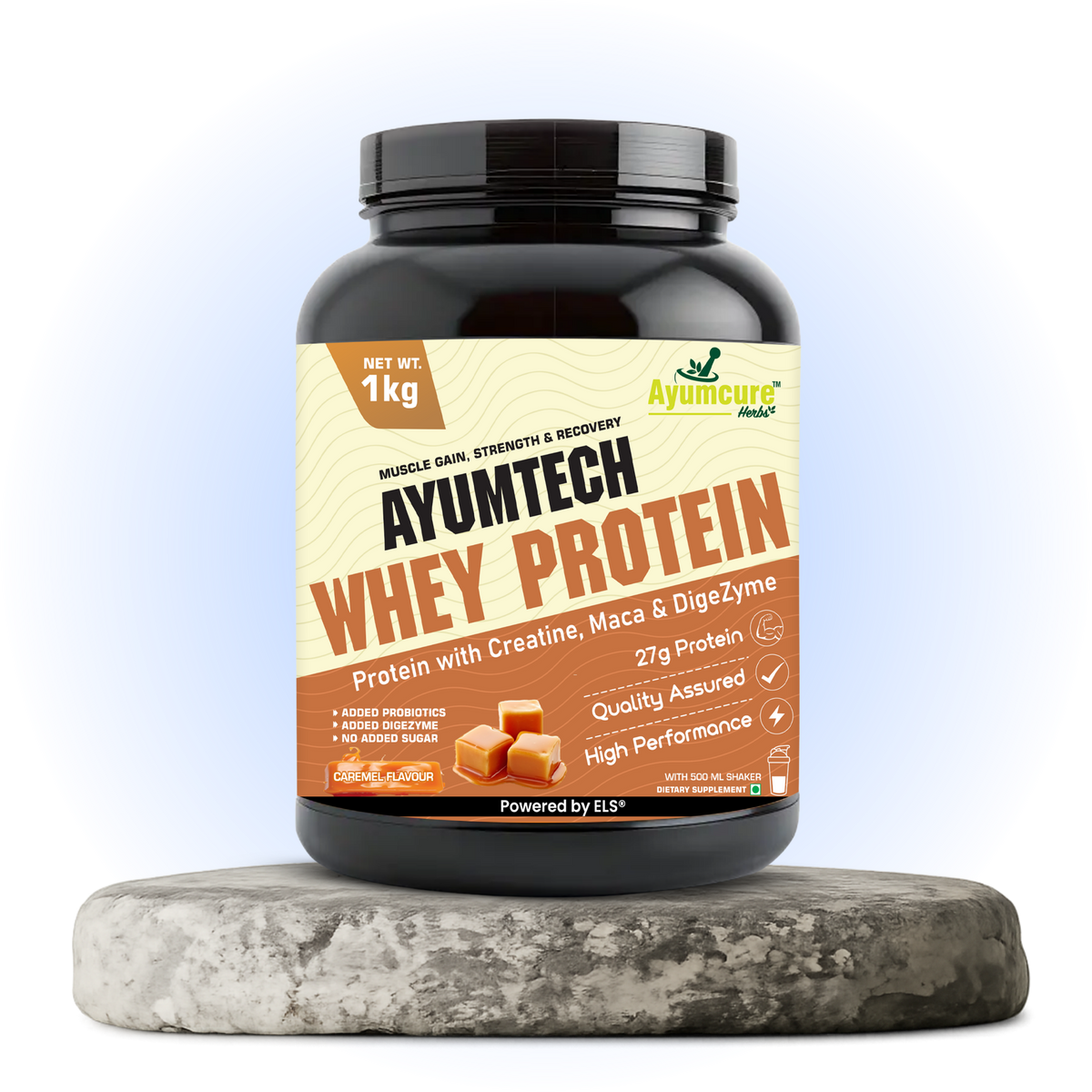 Whey Protein - 27g Protein + Creatine & Maca - Caramel - Muscle Gain - With Shaker