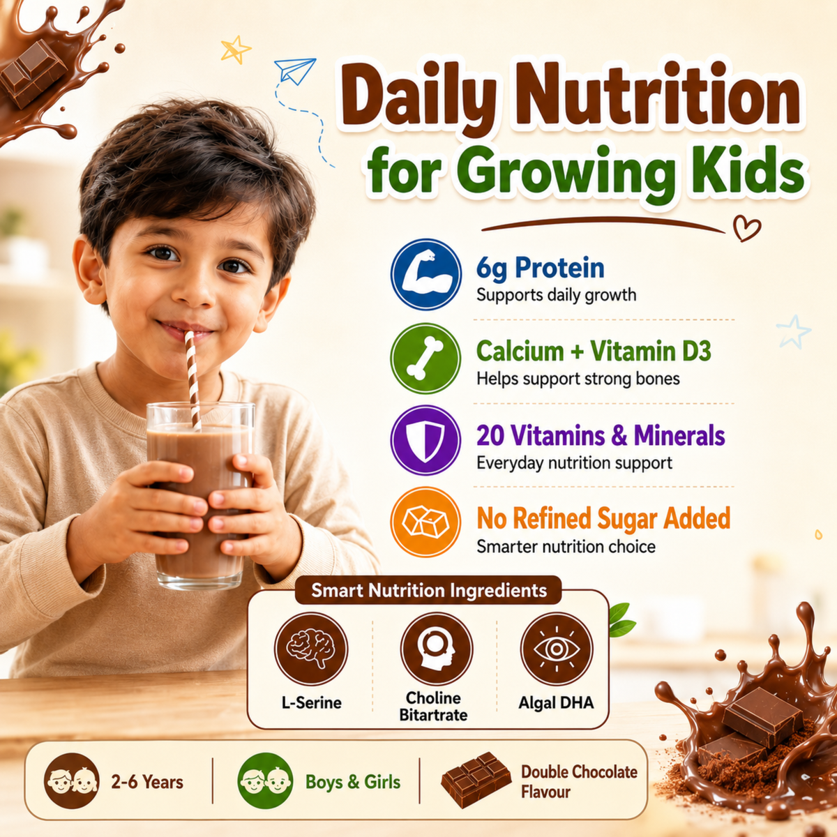 Kids AYUBLOOM Nutrition Drink Powder |  Complete Daily Nutrition for Boys & Girls 2-6 Years