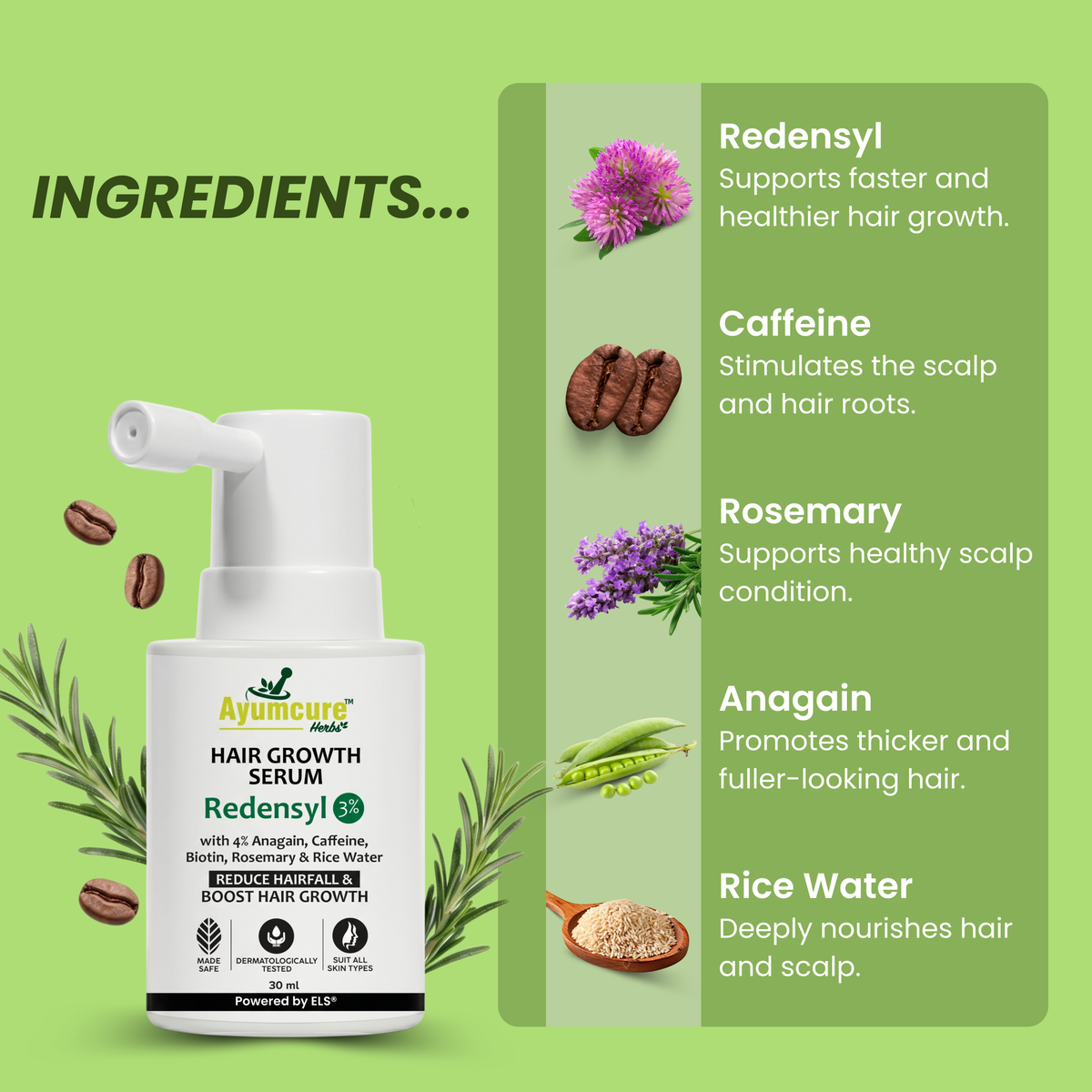 Hair Growth Serum – Biotin, Caffeine, Rice Water & Rosemary | Men & Women