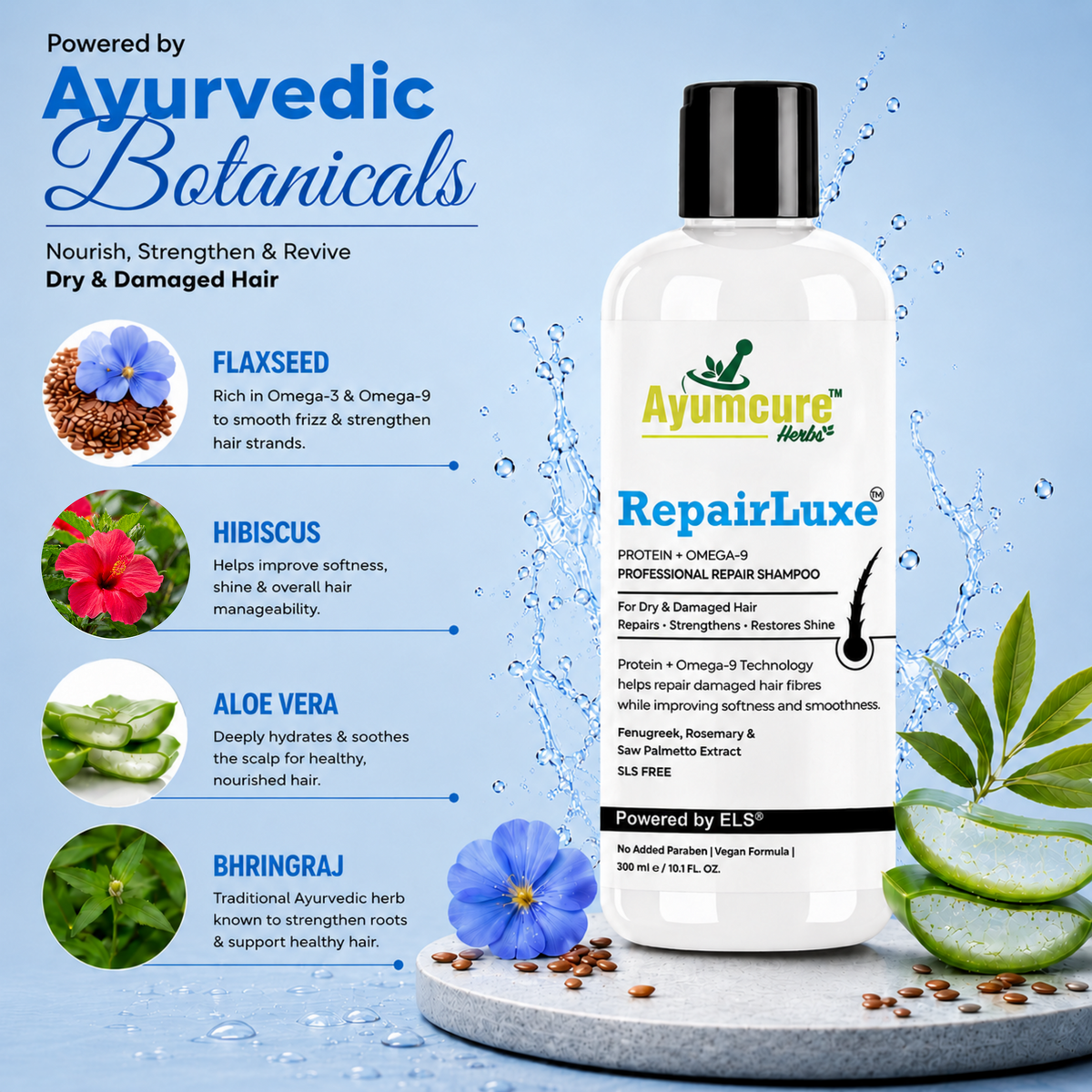 RepairLuxe Professional Repair Shampoo |With Fenugreek, Rosemary & Saw Palmetto | SLS Free