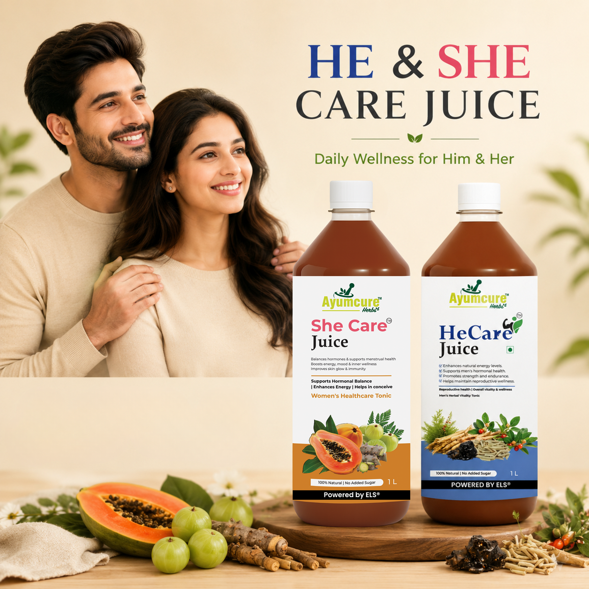HeCare + SheCare Ayurvedic Couple Wellness Juice Combo | Men & Women