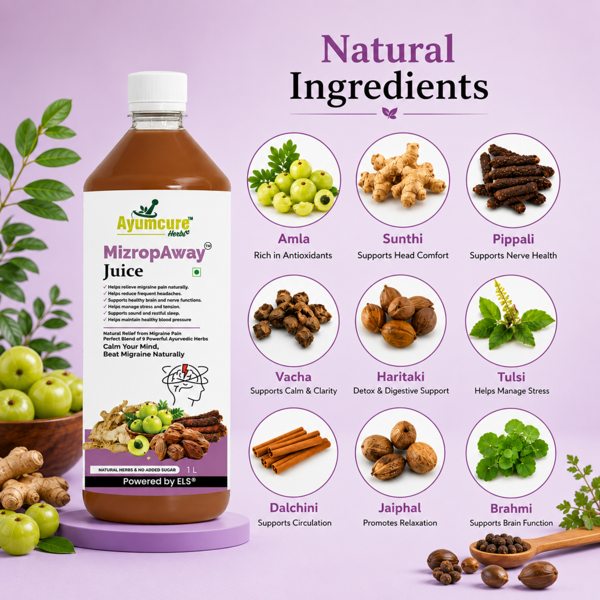 MizropAway Ayurvedic Migraine & Headache Relief Juice | Men & Women