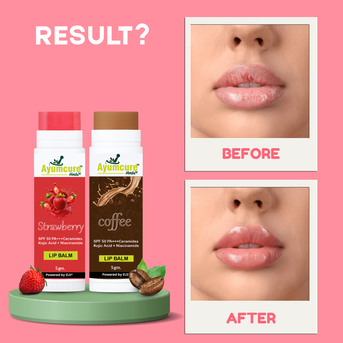 Strawberry & Coffee Brightening Lip Balm Combo | Repairs Dark & Dry Lips | Women