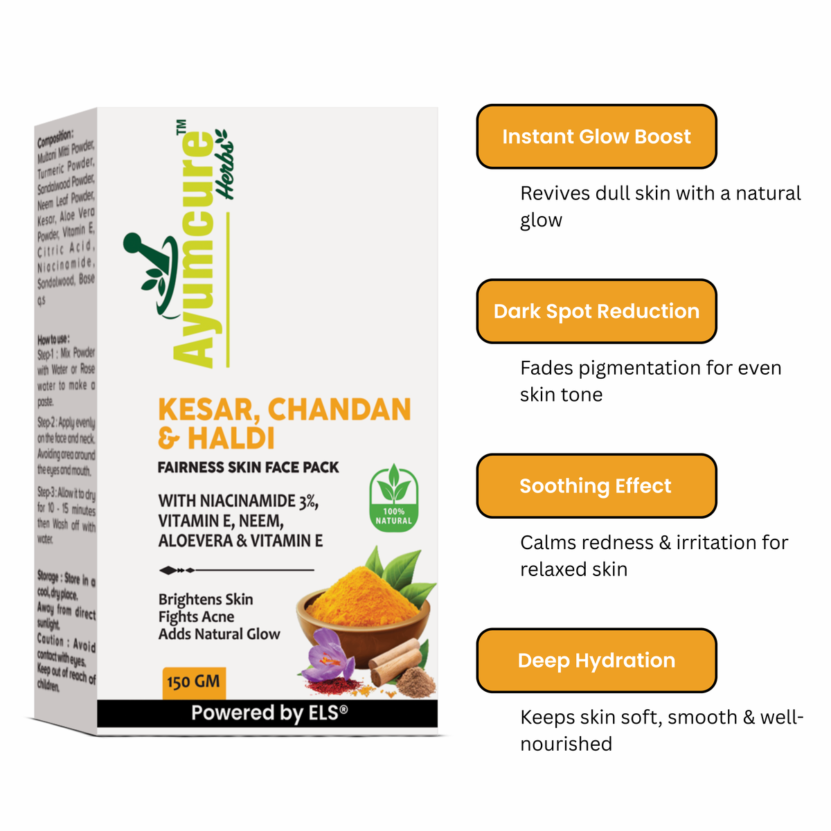 Radiance Face Pack Kesar, Chandan & Haldi + 3% Niacinamide Men & Women