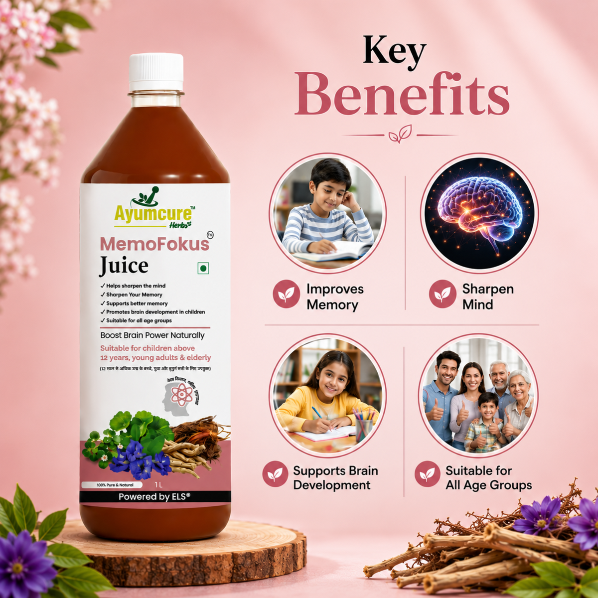 MemoFokus Ayurvedic Brain & Memory Support Juice | 11+ Herbs | Men & Women