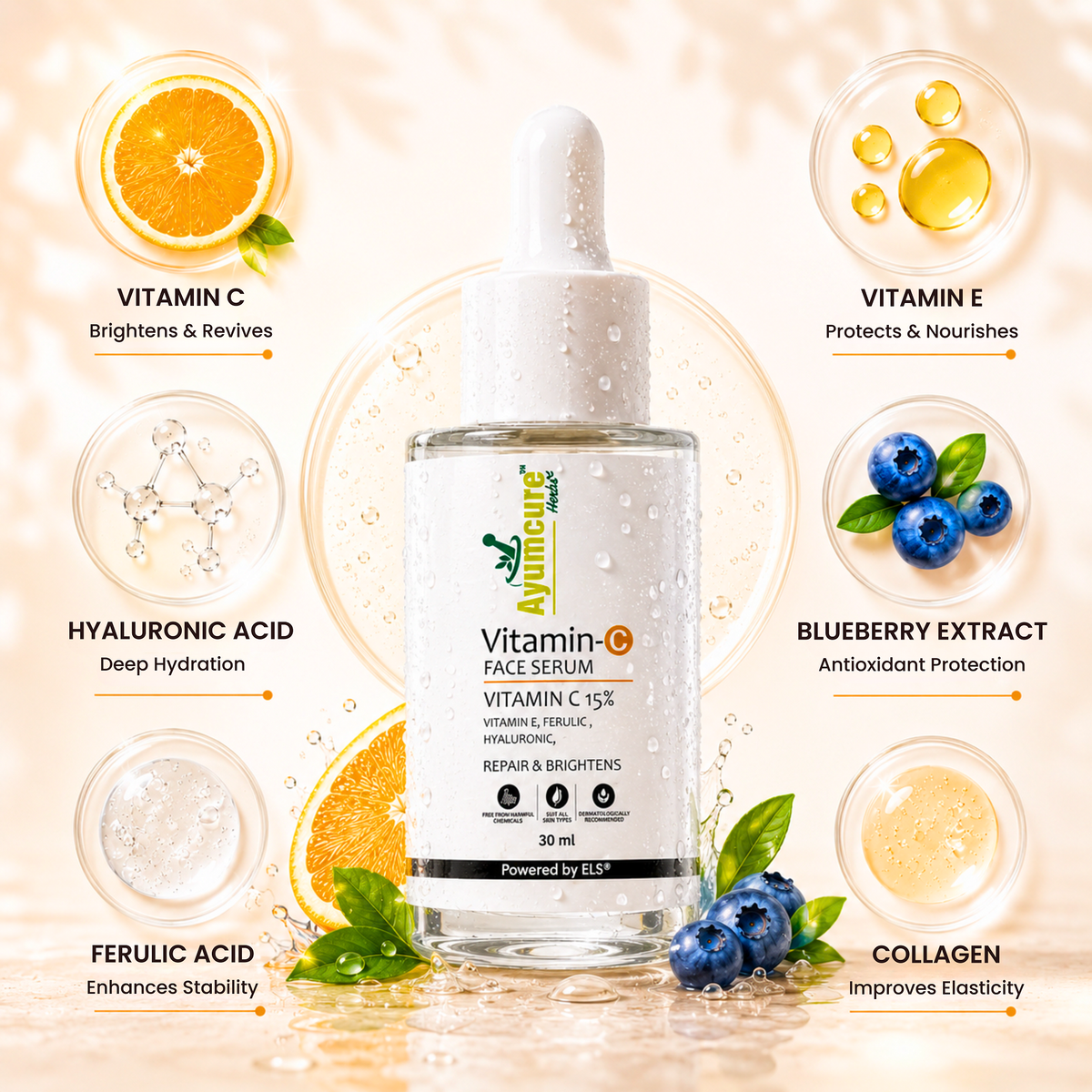 Vitamin C Face Serum | Ferulic Acid, Hyaluronic Acid & Vit E | Anti-Aging | Unisex