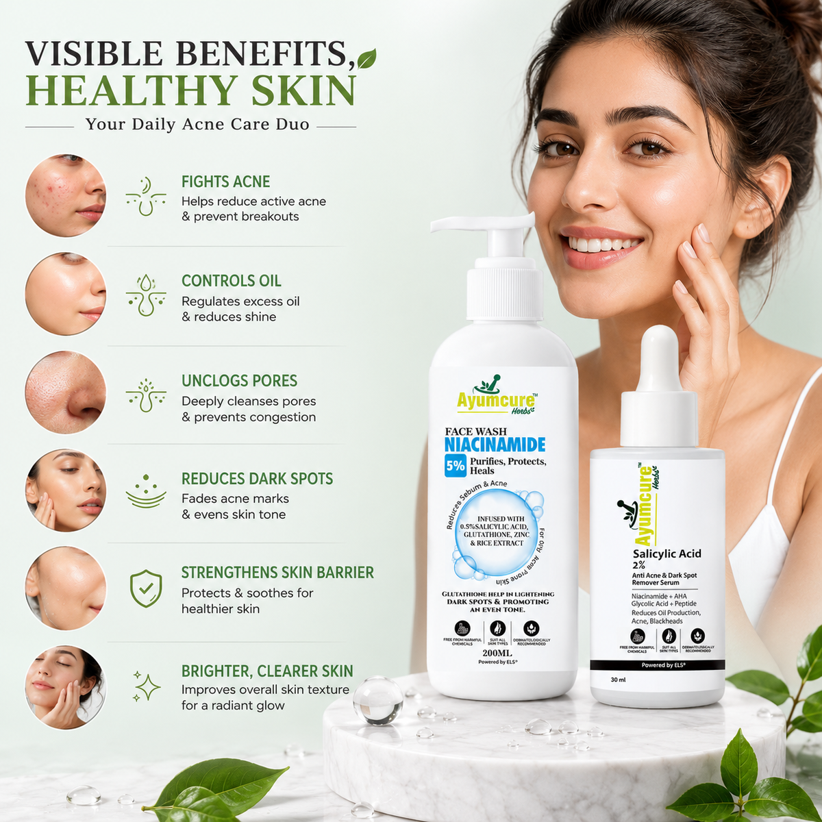 The Acne Clear Duo — 5% Niacinamide Face Wash + 2% Salicylic Acid Serum | Men & Women