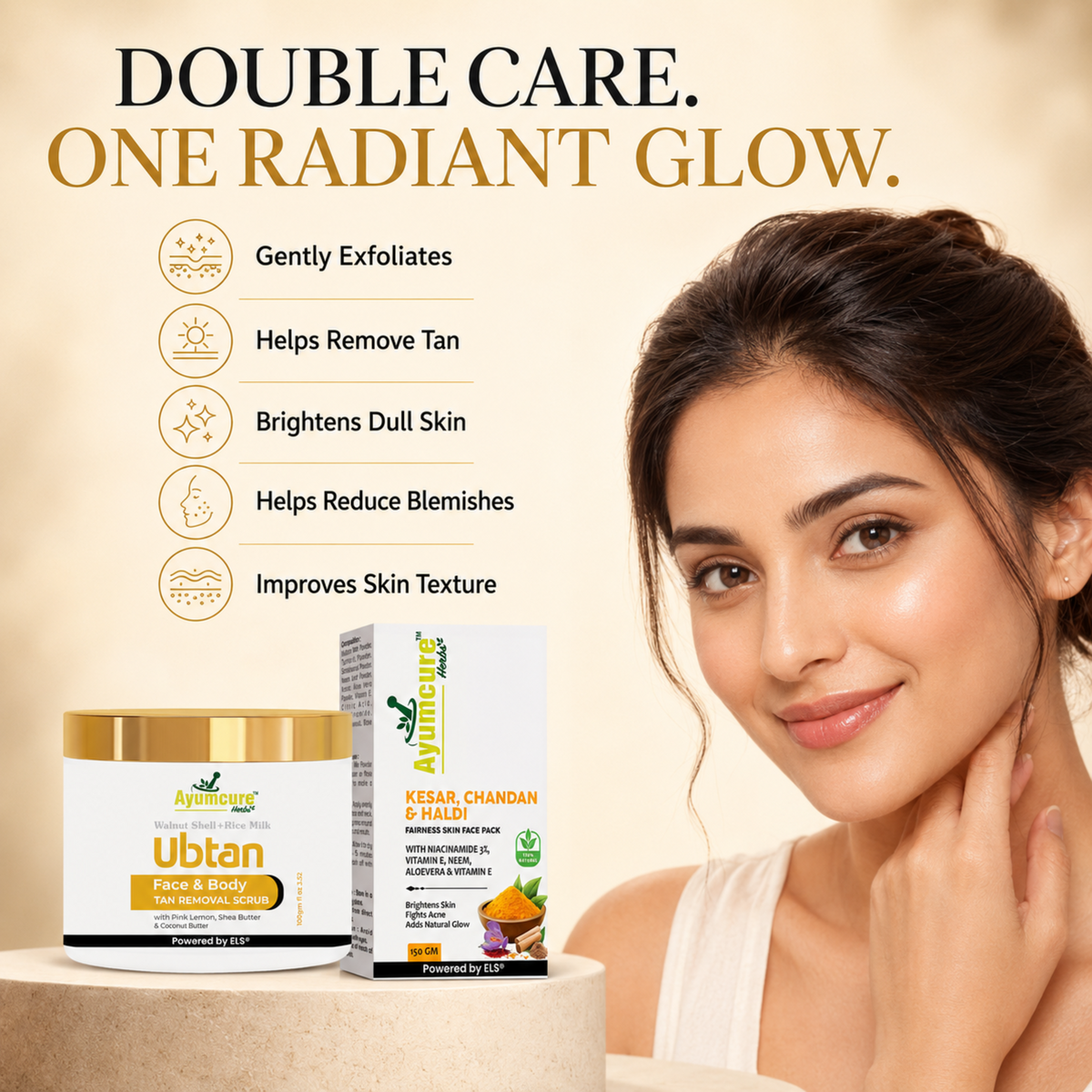 The Ubtan Glow Duo — Ubtan Tan Removal Scrub + Radiance Face Pack | Kesar & Chandan | Unisex