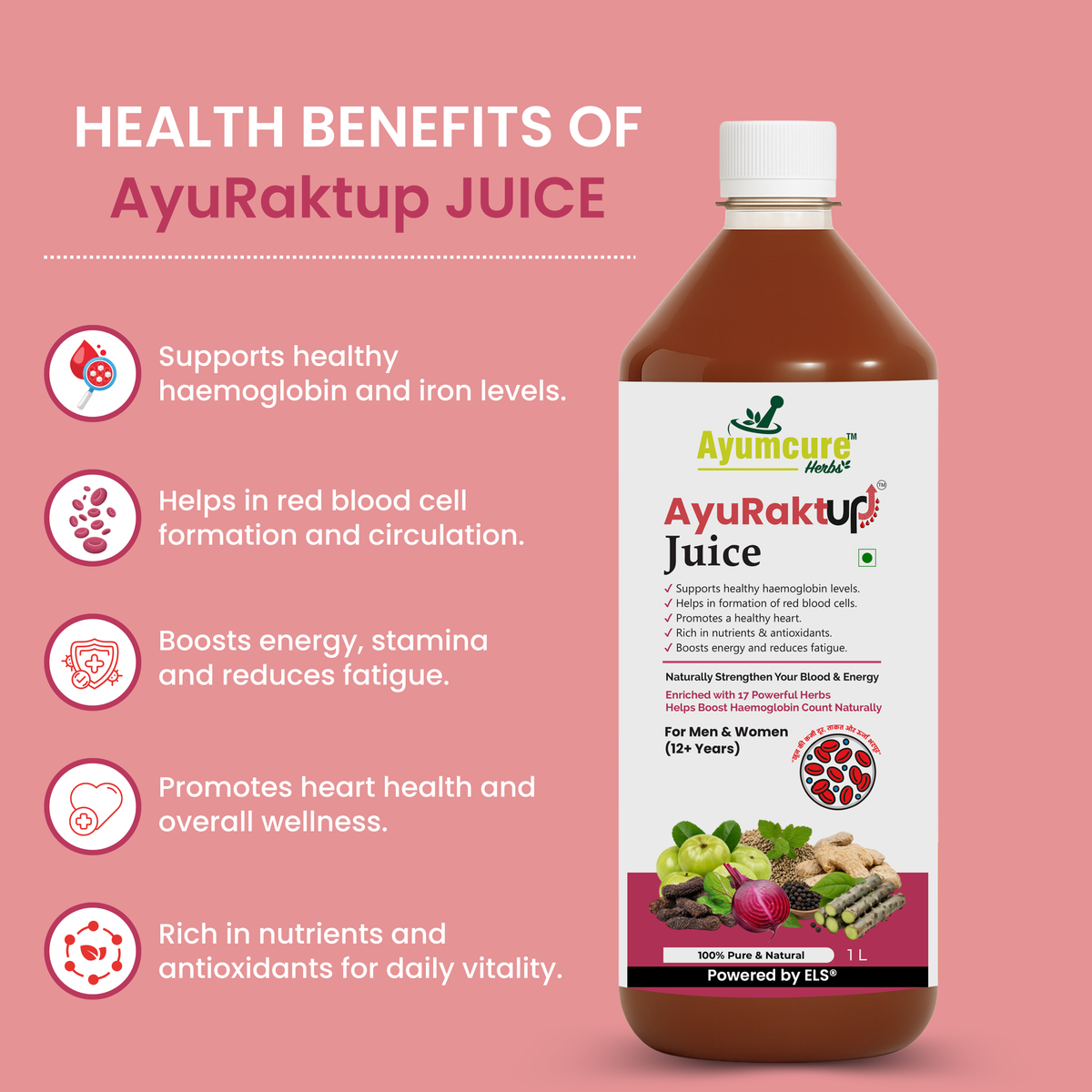 AyuRaktUp Juice – Blood Health & Iron Support | Helps Reduce Fatigue | 100% Natural | 1L