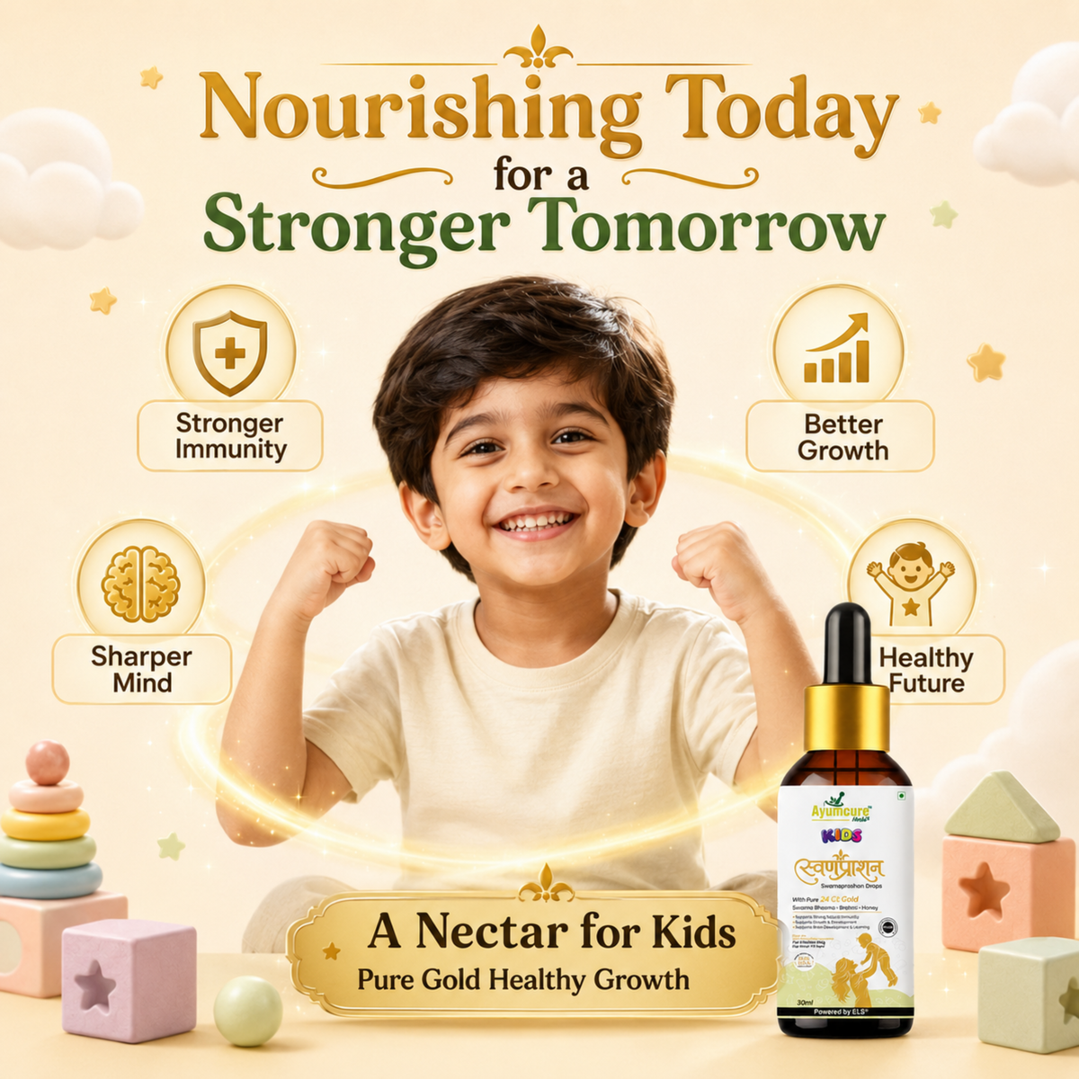 Kids Swarnaprashan Drops – 24Ct Gold, Brahmi & Shankhpushpi for Immunity & Brain Support | Children 1-12 Years