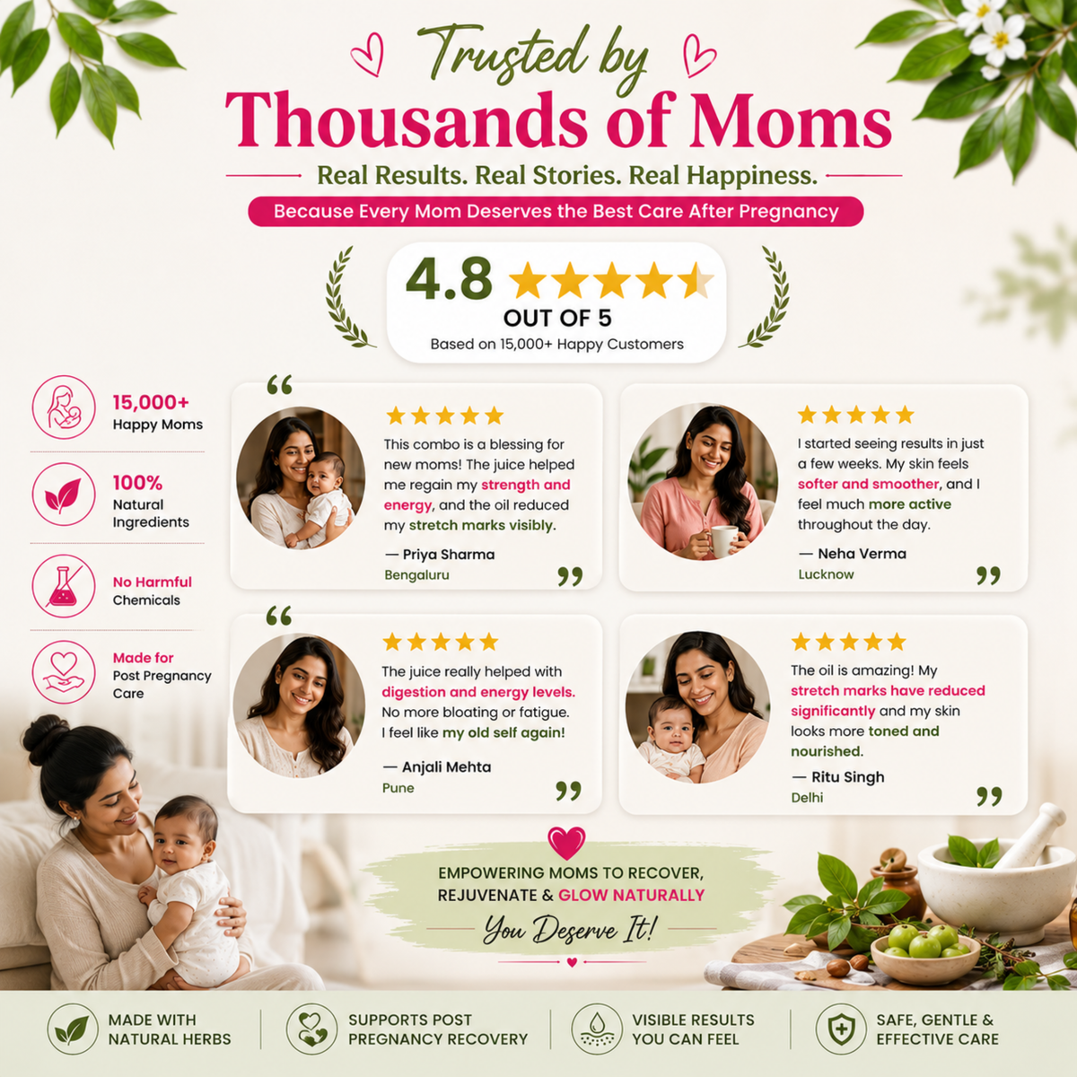 Postpartum Recovery Combo – Postpreg Care Juice + Stretch Mark Reduction Oil | Ayurvedic Tonic for Post-Delivery Wellness