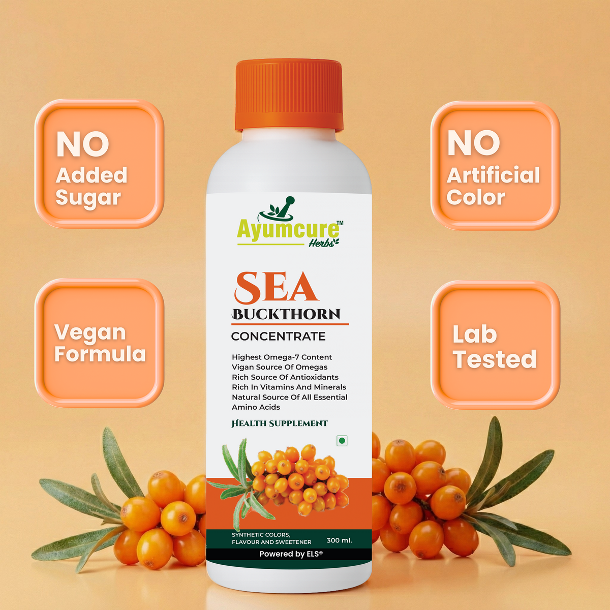 Sea Buckthorn Concentrate - Omega 3,6,7,9 + Antioxidants - Sugar Free - Men & Women