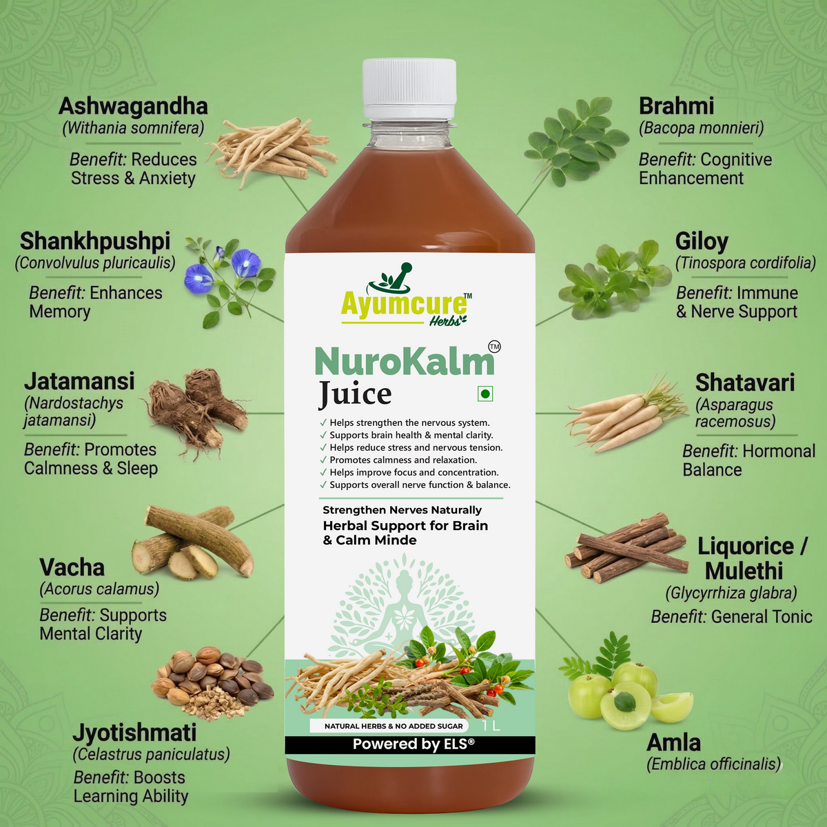NuroKalm Ayurvedic Nervous System & Stress Relief Juice - No Added Sugar - Unisex