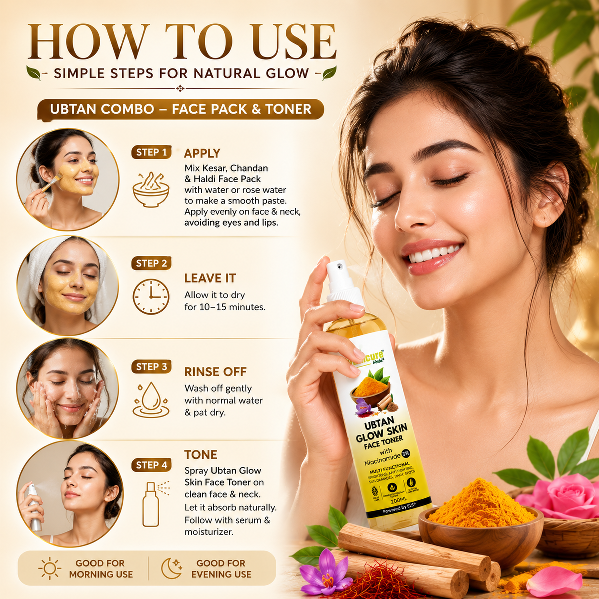 Ubtan Glow Toner + Radiance Face Pack | 3% Niacinamide, Kesar & Haldi | Men & Women