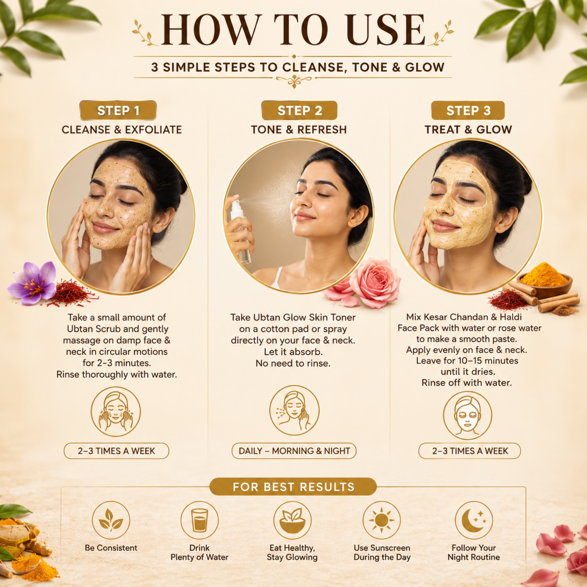 Ubtan Glow Combo: Face Pack + Toner + Scrub | 3% Niacinamide | Men & Women