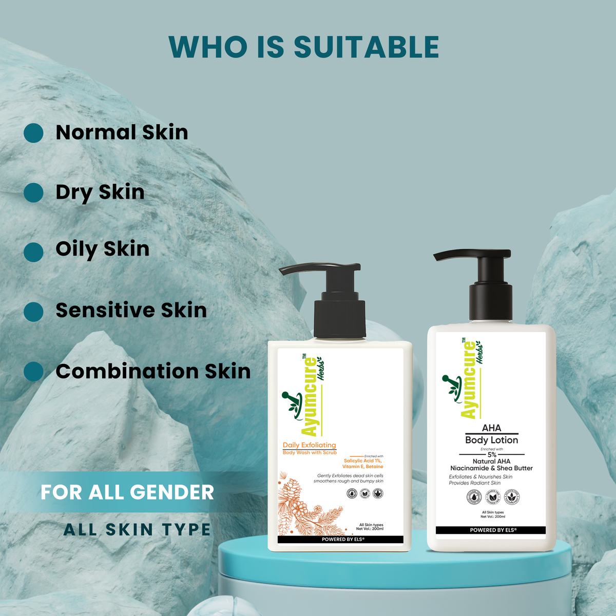 The De-Tan Body Duo — 1% Salicylic Acid Body Wash + 5% AHA Body Lotion | Men & Women