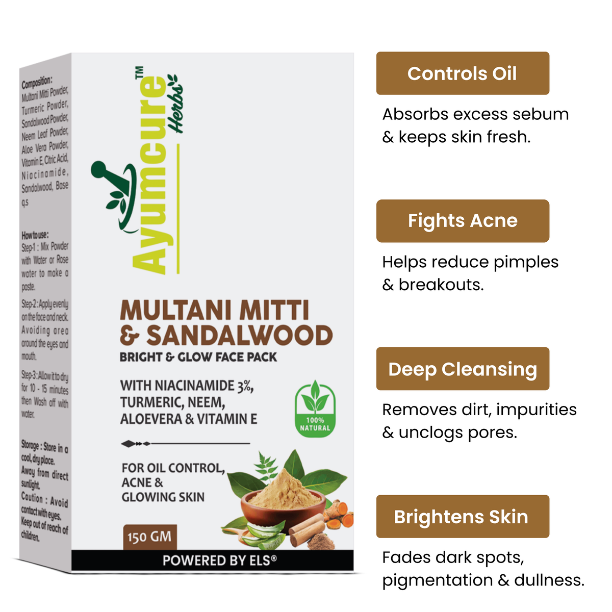 Instant Glow Combo: Multani Mitti + Rose Water + Vitamin C Serum | Men & Women