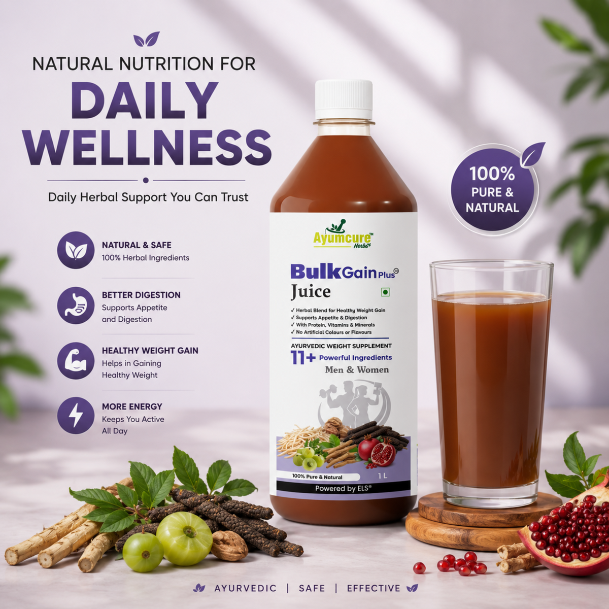 BulkGain Plus Ayurvedic Weight Gain Juice | 11+ Herbs | Men & Women