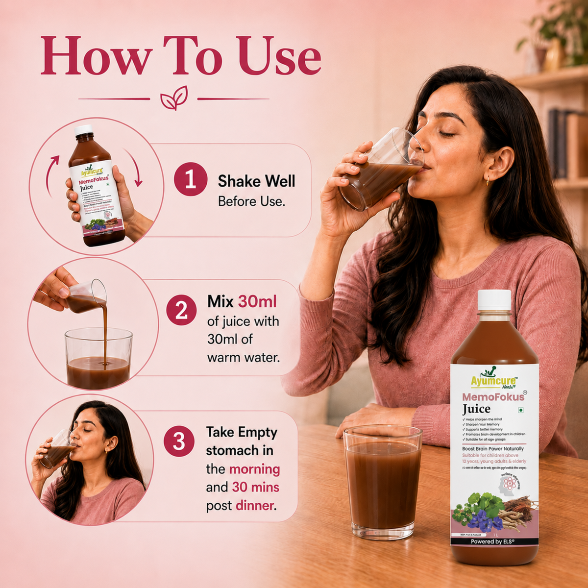 MemoFokus Ayurvedic Brain & Memory Support Juice | 11+ Herbs | Men & Women