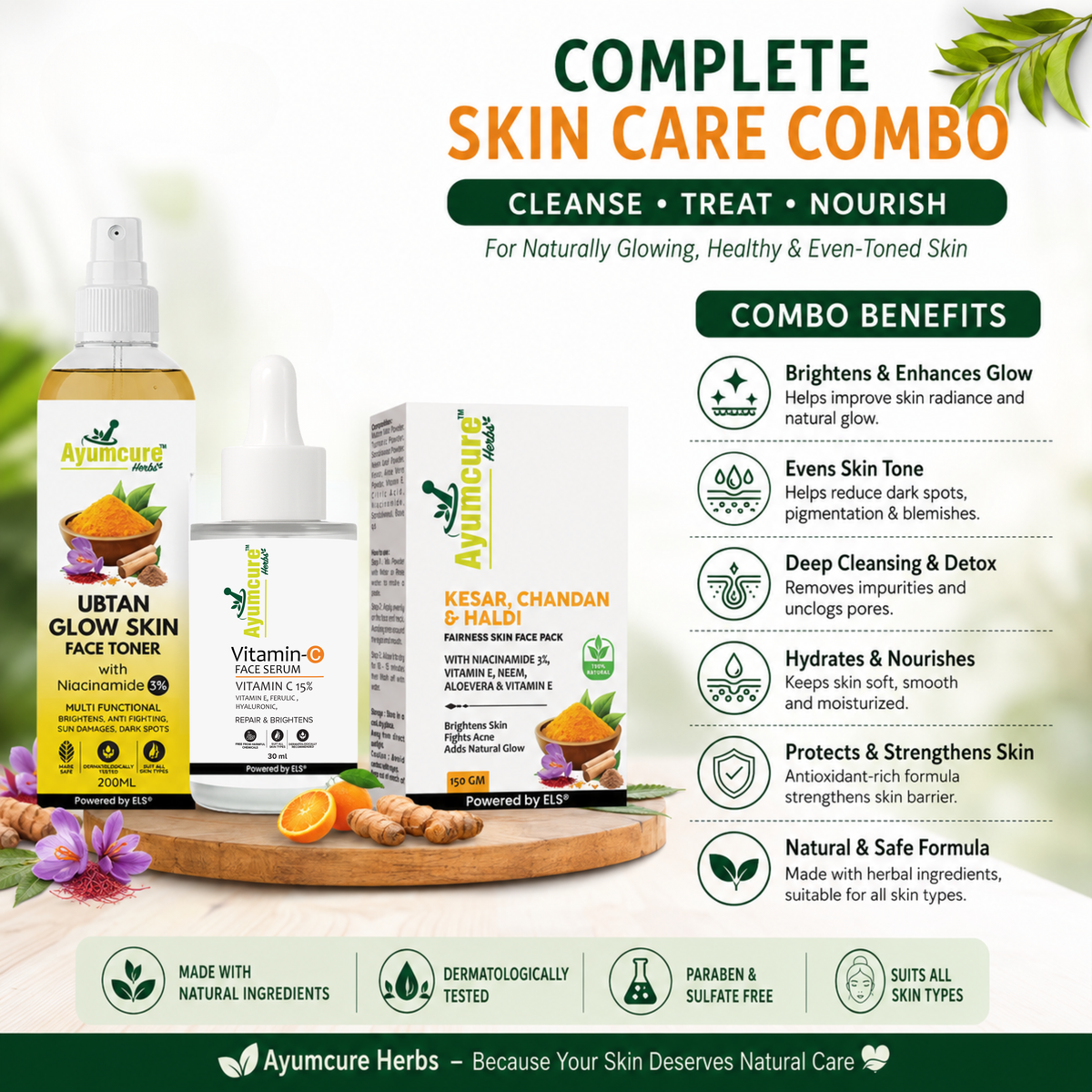 Radiance Ritual Combo: Face Pack + Serum + Toner | 3% Niacinamide | Men & Women