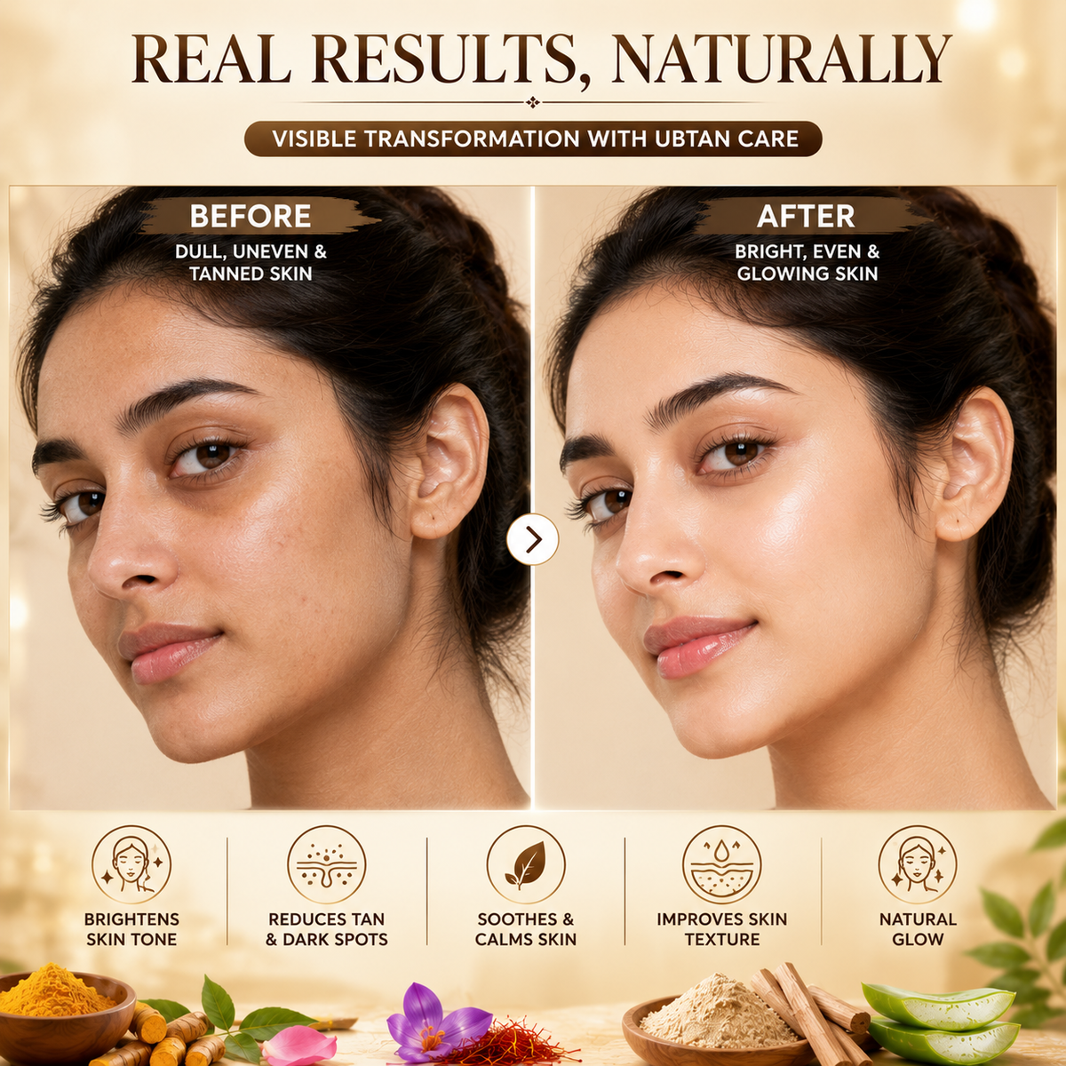 Ubtan Glow Toner + Radiance Face Pack | 3% Niacinamide, Kesar & Haldi | Men & Women