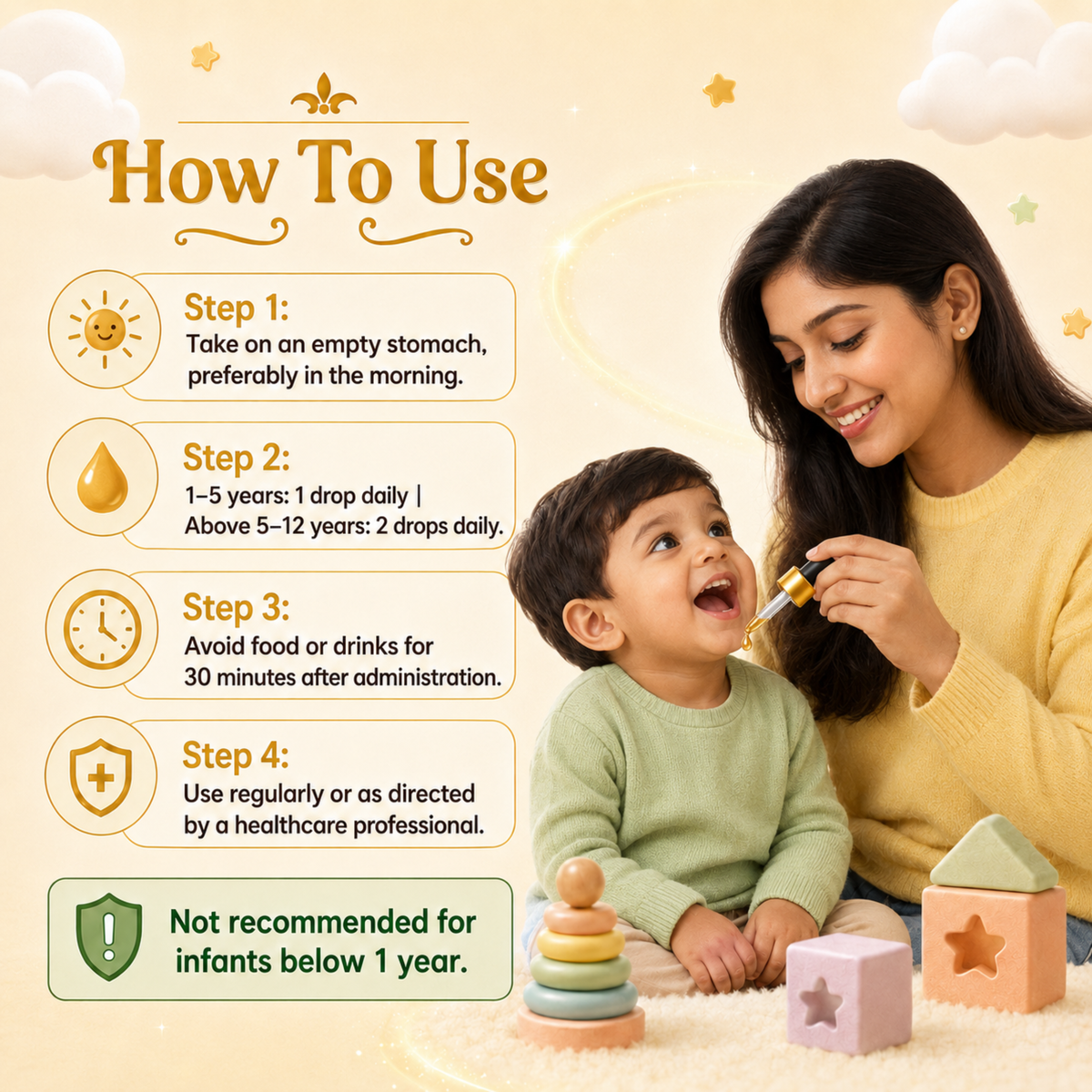 Kids Swarnaprashan Drops – 24Ct Gold, Brahmi & Shankhpushpi for Immunity & Brain Support | Children 1-12 Years