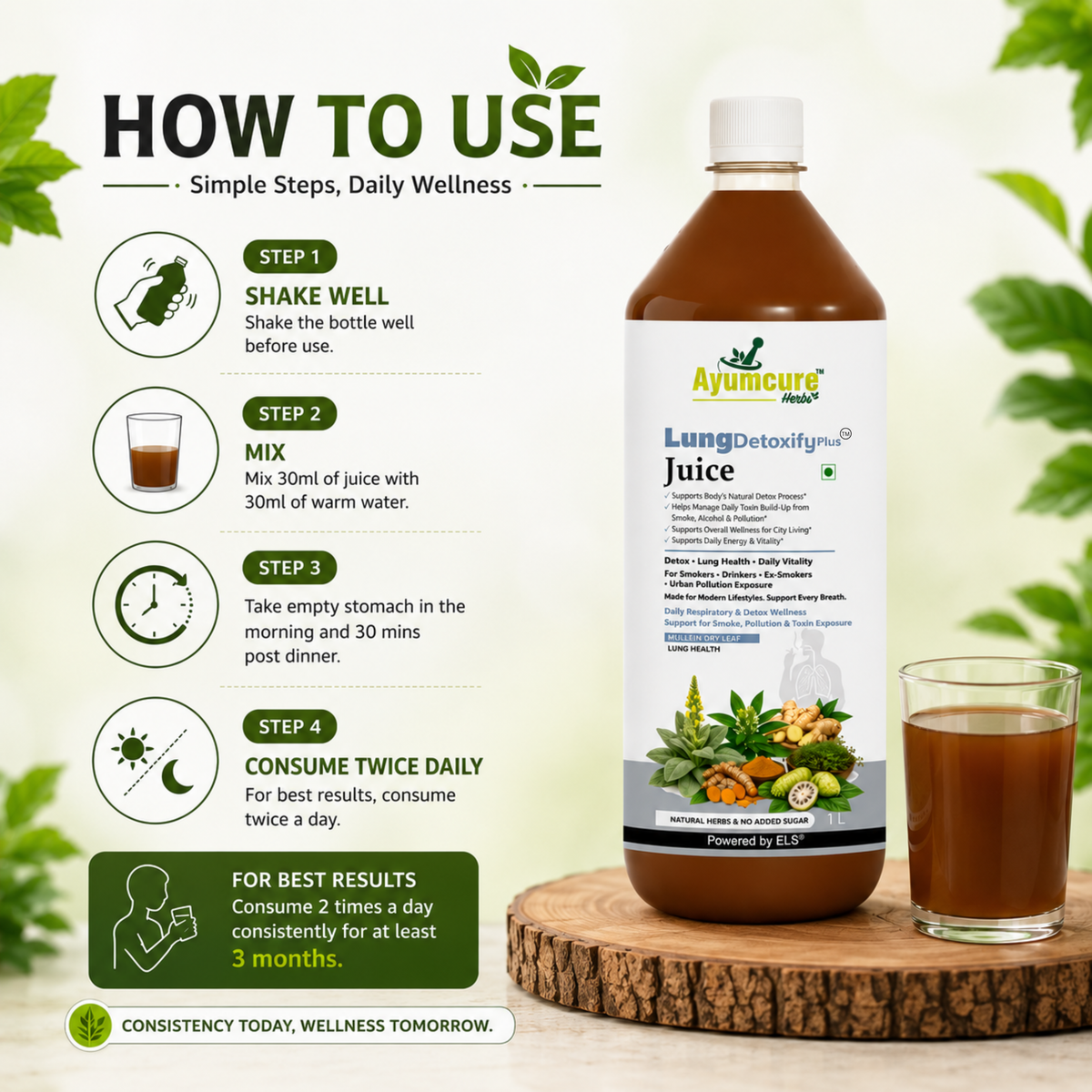 LungDetoxify Plus Juice – Lung Health & Respiratory Support | 22 Herbs with Mullein Leaf Extract | No Added Sugar