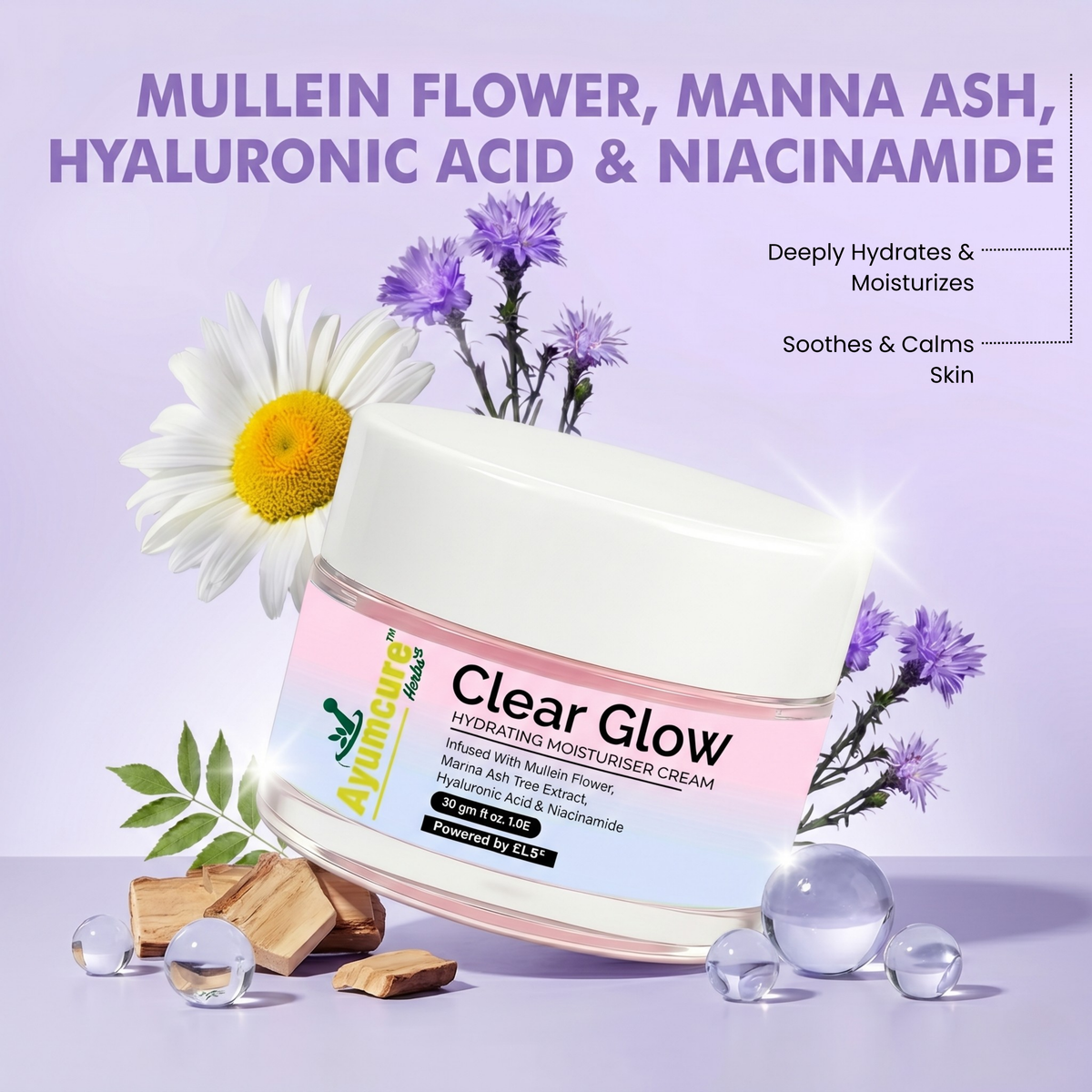 Clear Glow Korean Skin Hydrating Moisturiser Cream | Women & Men | 30 gm