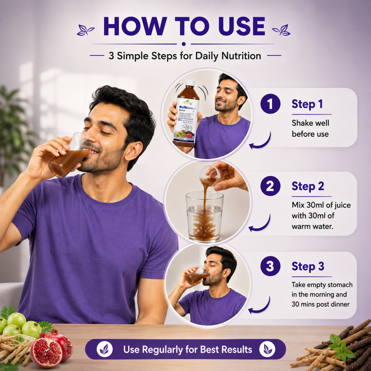 BulkGain Plus Ayurvedic Weight Gain Juice | 11+ Herbs | Men & Women