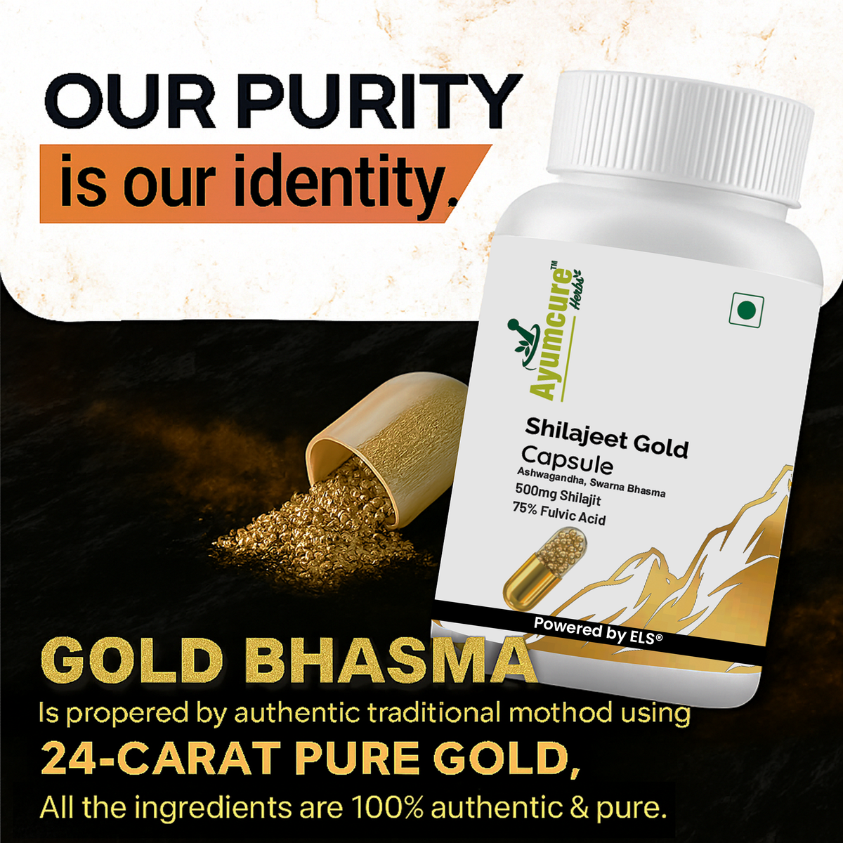 Shilajit Gold Capsule - 500mg Shilajit + Ashwagandha + Swarna Bhasma - Men & Women