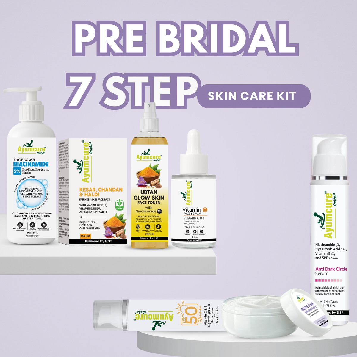 Pre-Bridal Glow Kit: Facewash + Toner + Vit C Serum + Retinol + Sunscreen | 7-in-1