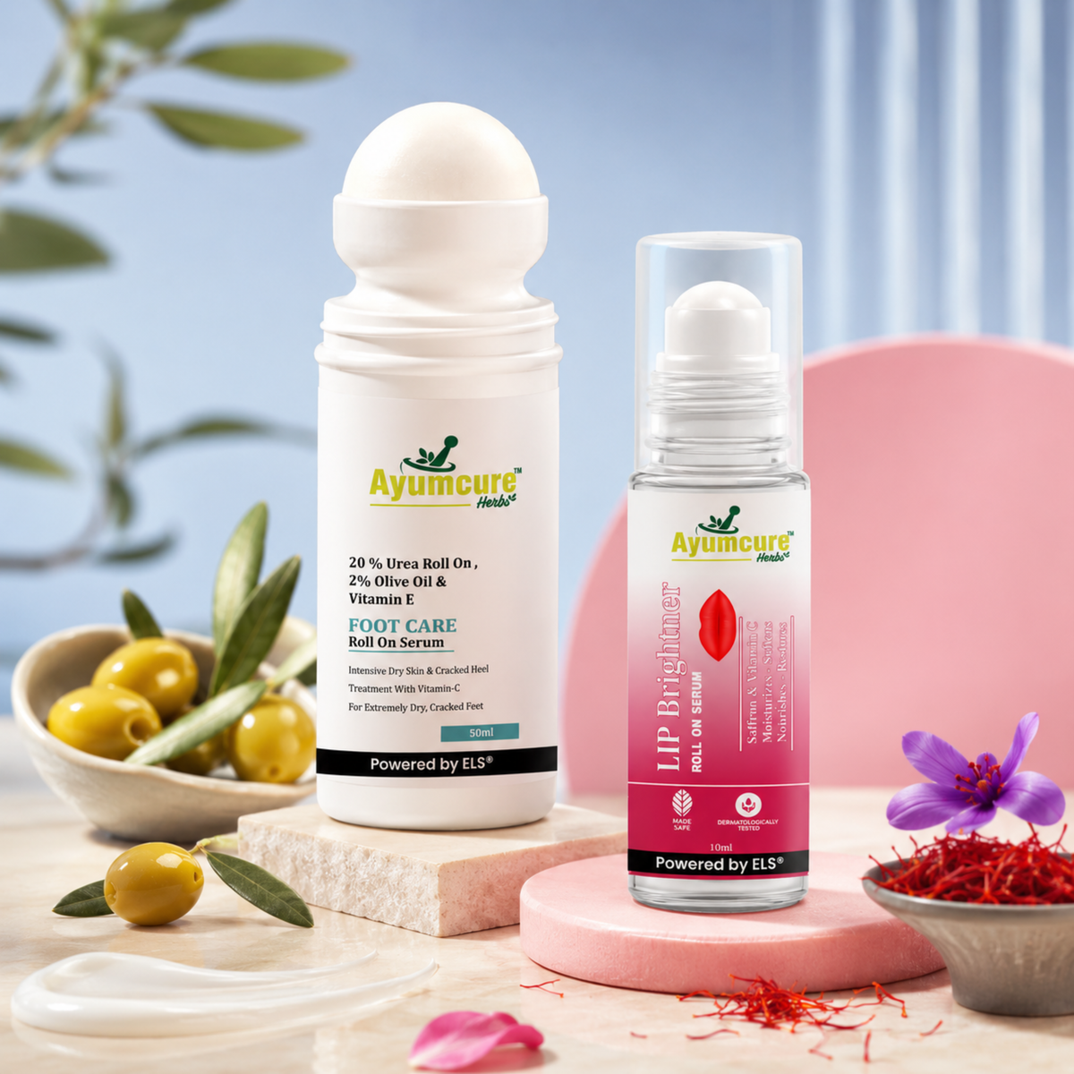 Winter Combo: 20% Urea Foot Roll-On + Lip Brightener Roll-On | 2% Olive Oil | Unisex