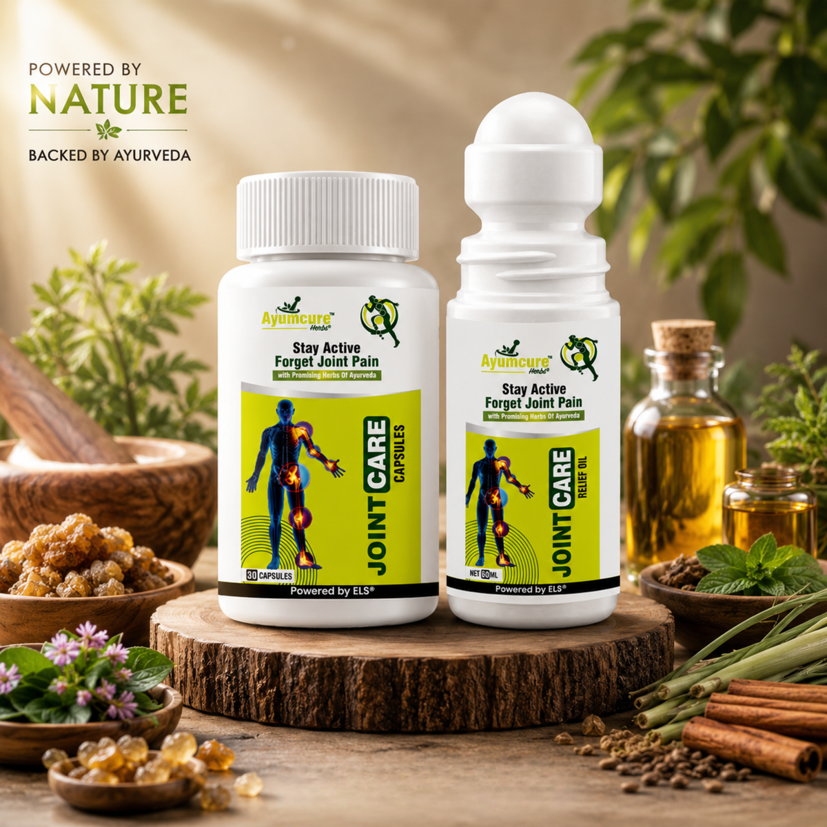 Joint Care Combo: Herbal Capsules + Pain Relief Oil | Flexibility | Men & Women
