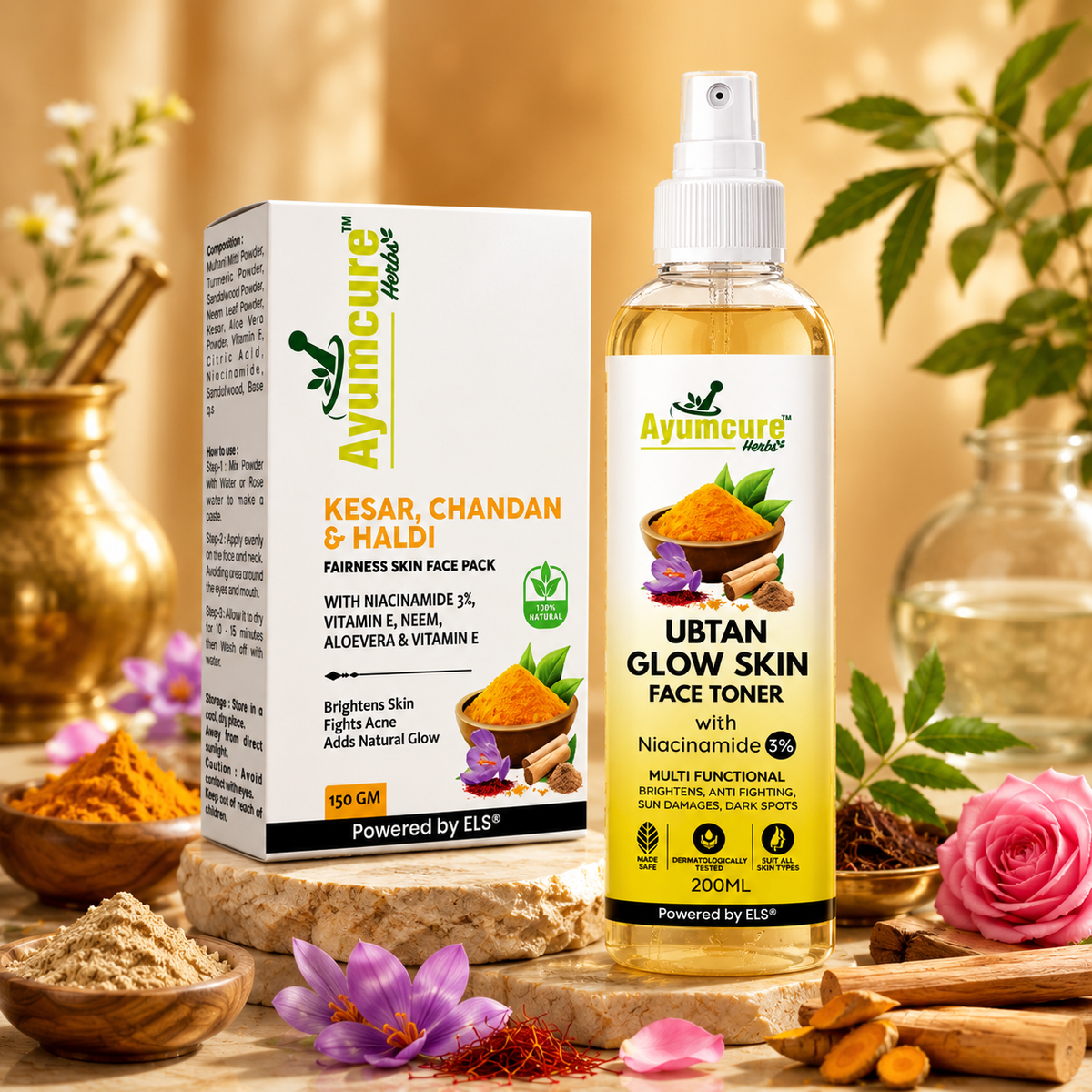 Ubtan Glow Toner + Radiance Face Pack | 3% Niacinamide, Kesar & Haldi | Men & Women