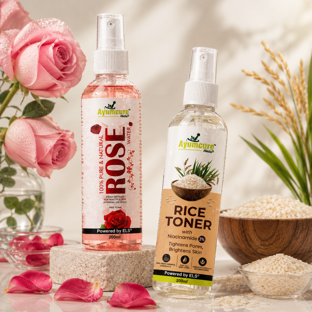 Rose Water & Almond Oil Combo | Natural Hydration for Face, Hair & Body | Unisex