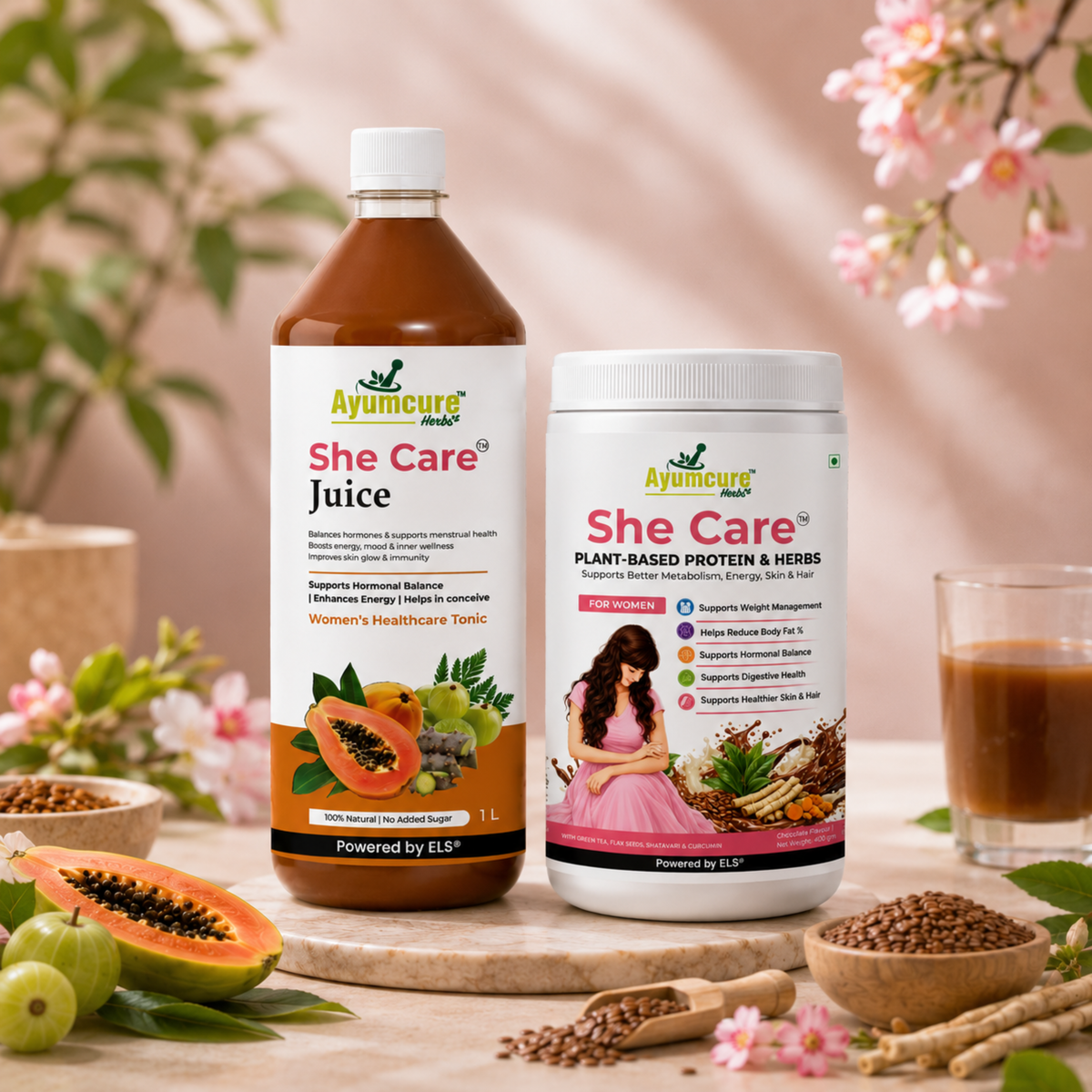 She Care Womens Wellness Combo, Protein Powder + Herbal Juice, Hormonal Wellness & Daily Nutrition