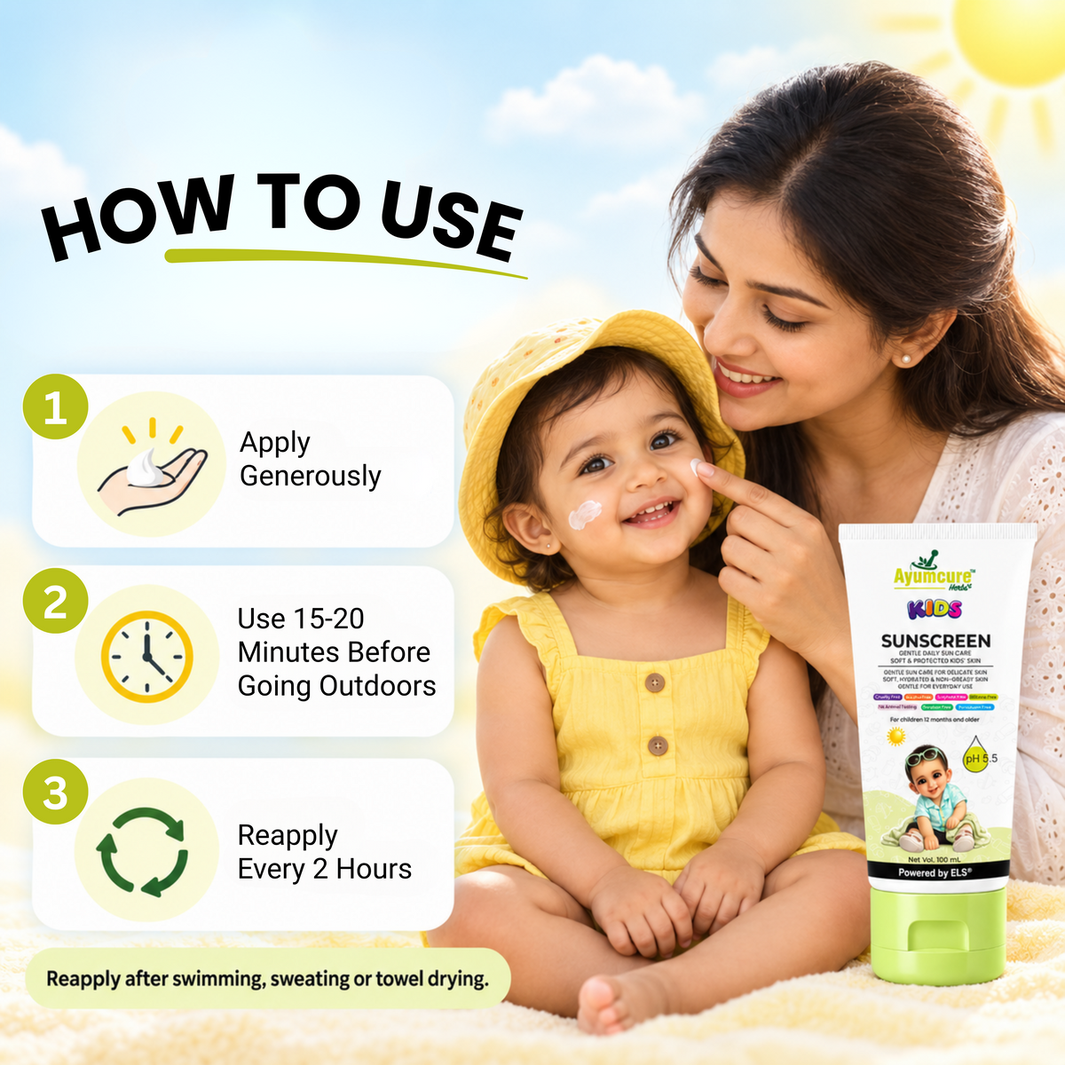 Ayumcure Herbs Kids Sunscreen SPF 30 PA+++ with Aloe Vera, Calendula & Shea Butter, 100ml