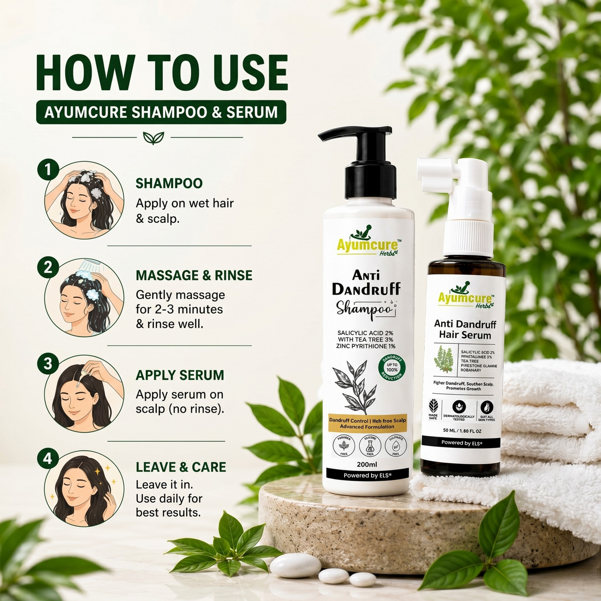 The Dandruff Fix Duo – 3% Tea Tree Shampoo + Anti-Dandruff Serum | Men & Women