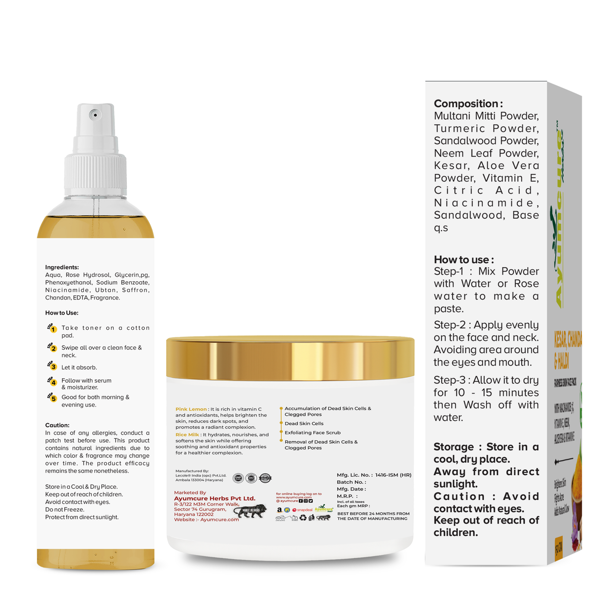 Ubtan Glow Combo: Face Pack + Toner + Scrub 3% Niacinamide Men & Women