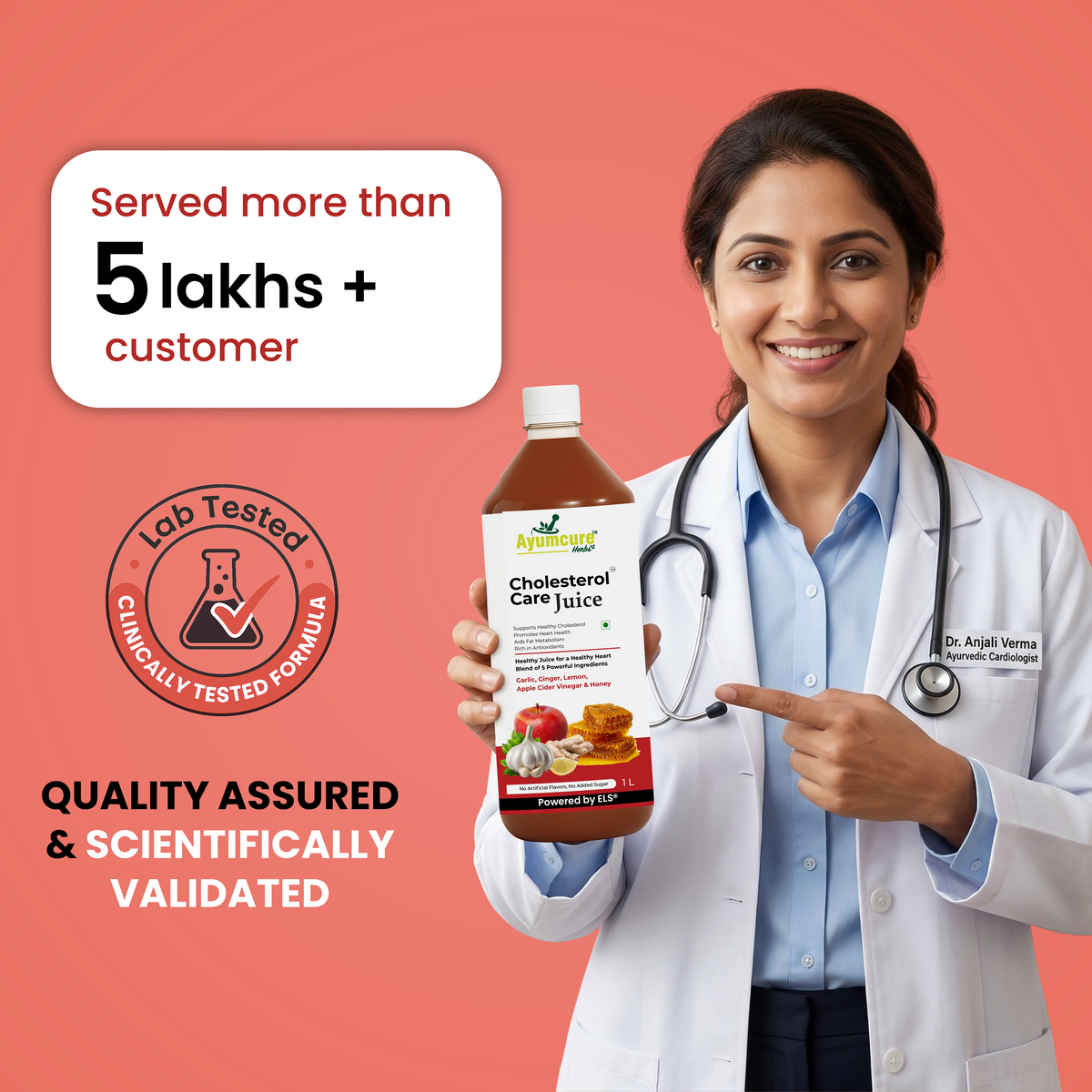 Cholesterol Care Ayurvedic Juice, Garlic, Ginger, ACV & Honey, Men & Women