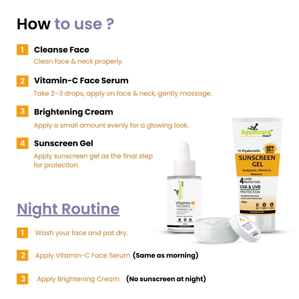 Skin Brightening Kit: Glutathione Cream + Vitamin C Serum + SPF 50 Sunscreen | Unisex