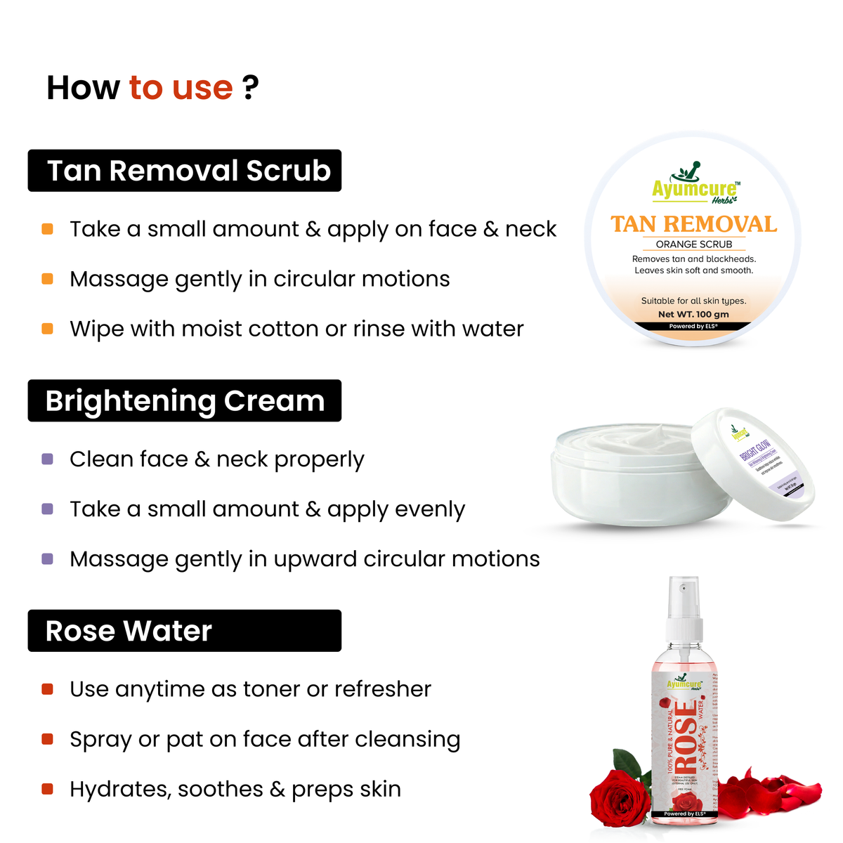 Glassy Glow Kit: Rose Water + Orange Scrub + Glutathione Cream | Men & Women