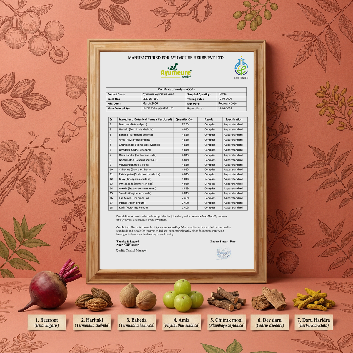 AyuRaktUp Juice |  Helps Reduce Fatigue | 100% Natural | For Men & Women | 1L