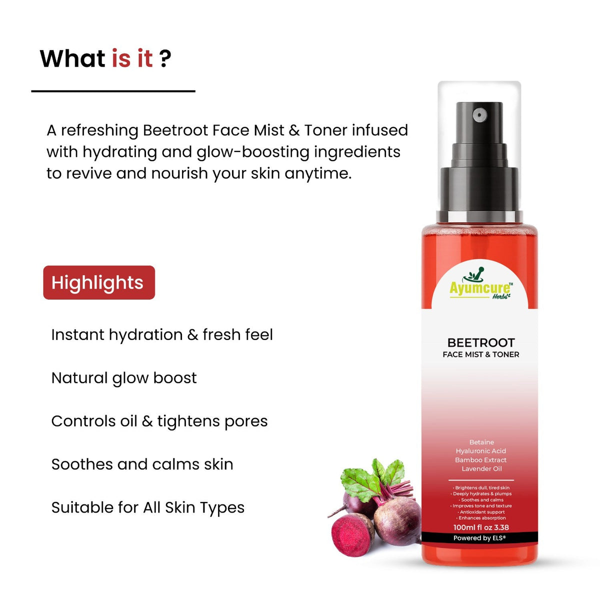 Beetroot Hyaluronic Face Mist & Toner | Glowing Skin | Unisex