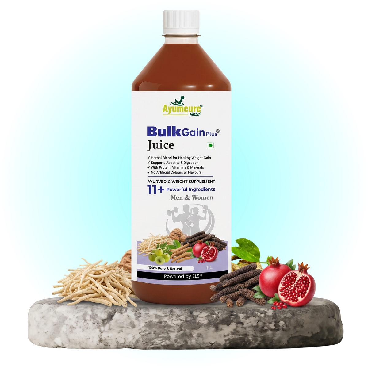 BulkGain Plus Ayurvedic Weight Gain Juice, 11+ Herbs, Men & Women